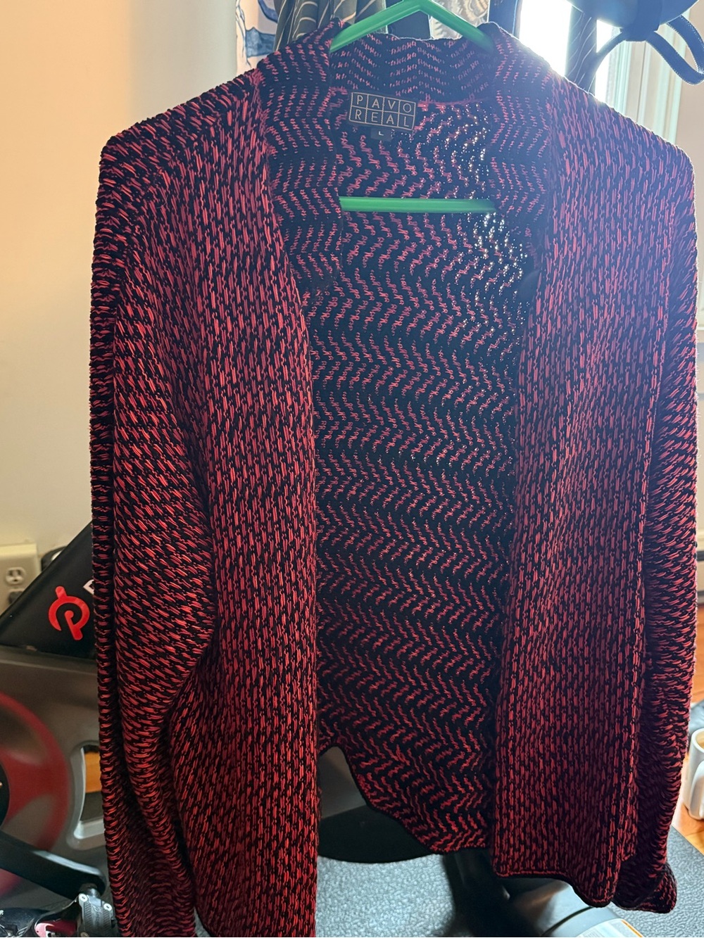 FREE Pavo Real Red-Black Knit Button Up Cardigan Sweater